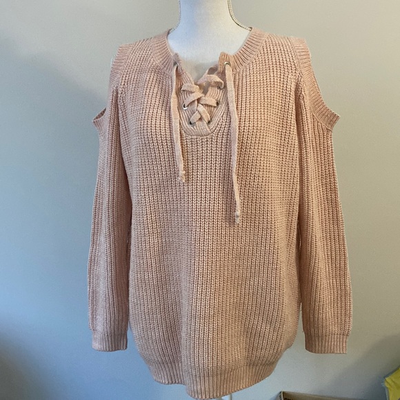 blu heaven Sweaters - Cold Shoulder Pink Sweater